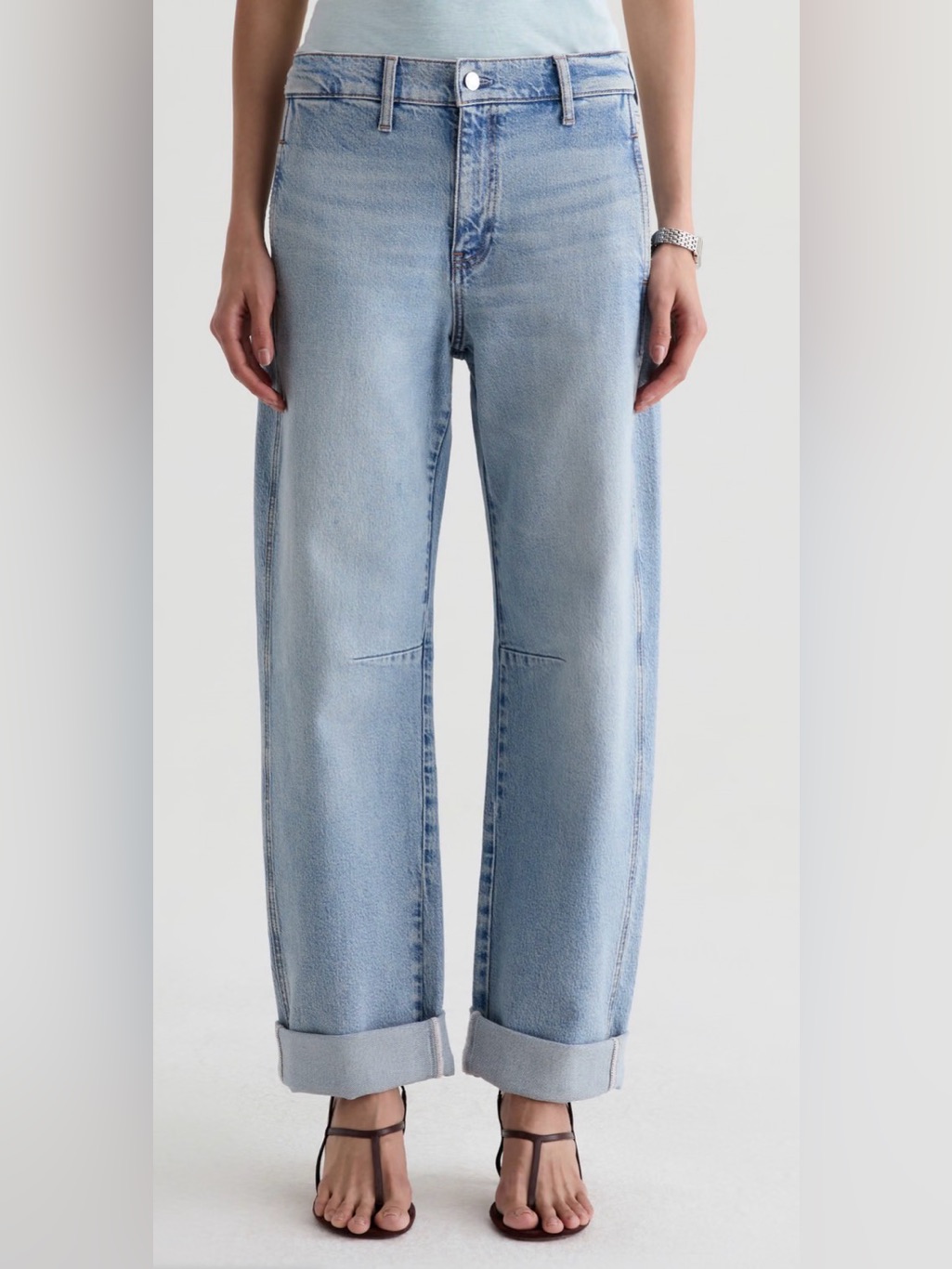 Ag Adriano Goldschmied Mercer Cuffed High-Rise Barrel Jeans Light Wash Size 26